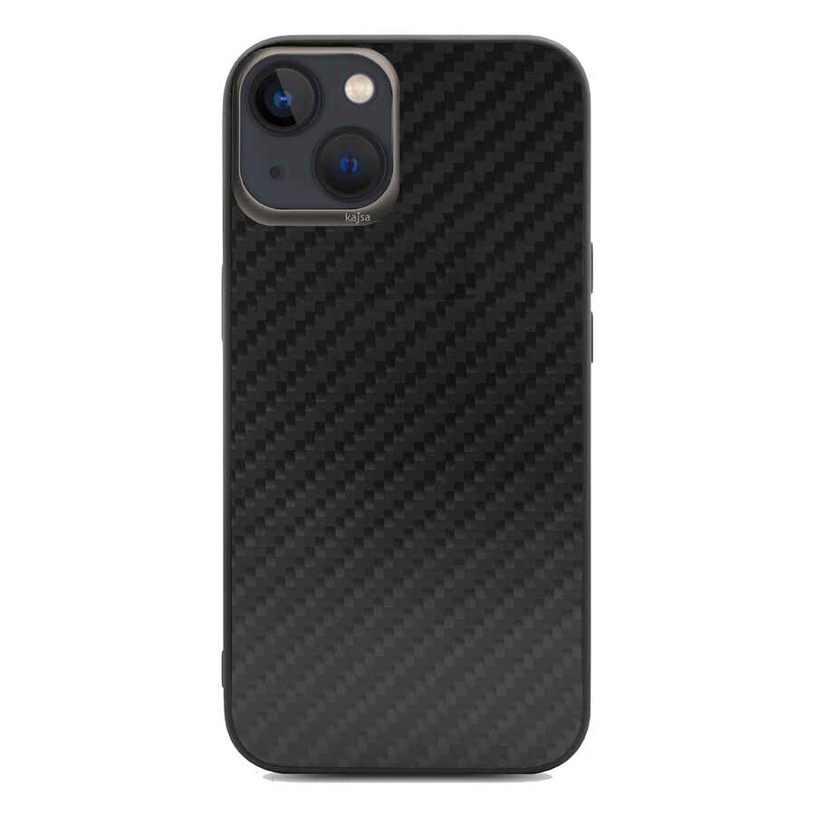 Apple iPhone 13 Kılıf Kajsa Carbon Fiber Collection Arka Kapak Siyah