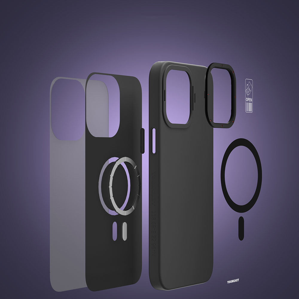 Apple iPhone 13 Kılıf M-safe Şarj Özellikli Standlı YoungKit Hermit Bracket Serisi Kapak Derin Mor
