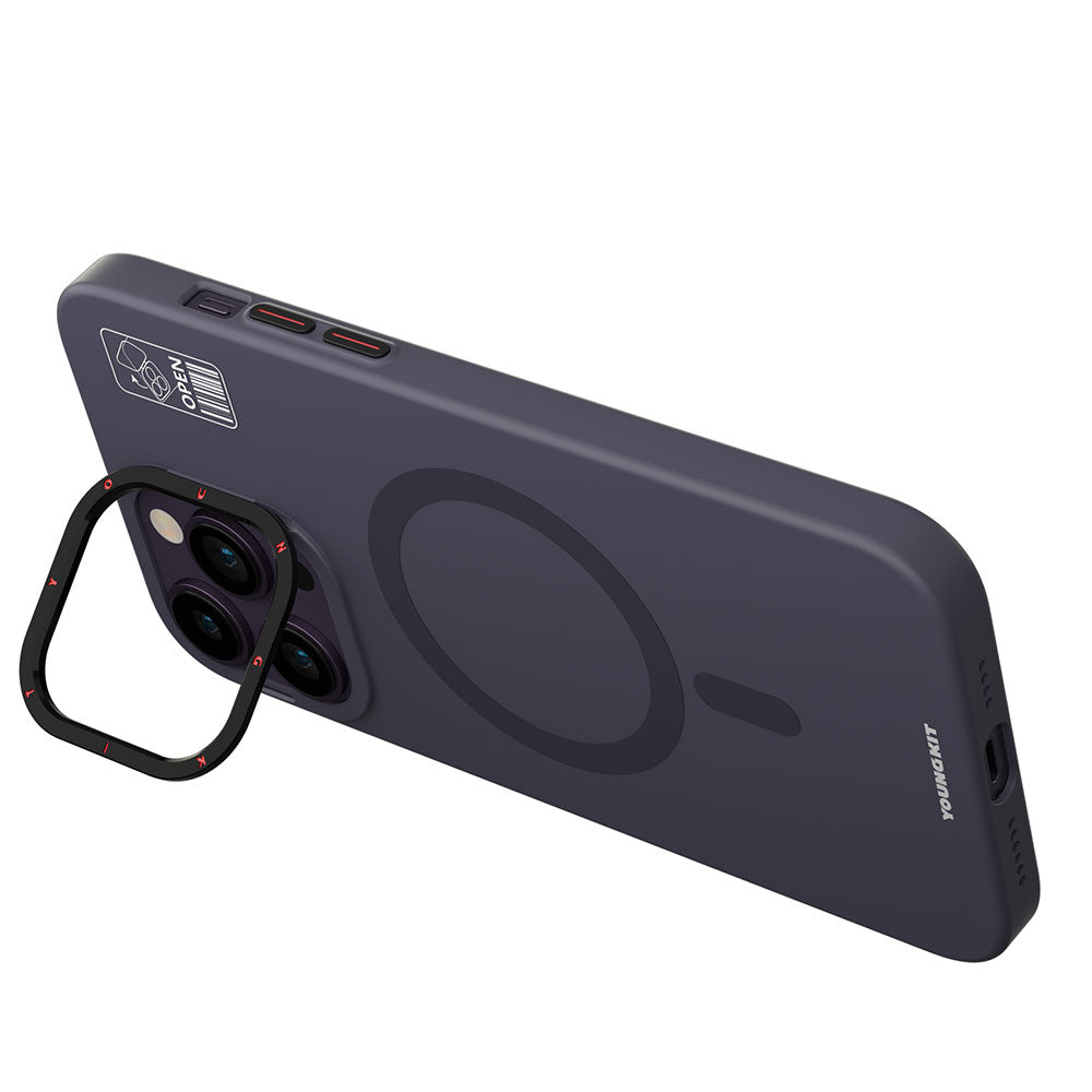 Apple iPhone 13 Kılıf M-safe Şarj Özellikli Standlı YoungKit Hermit Bracket Serisi Kapak Siyah