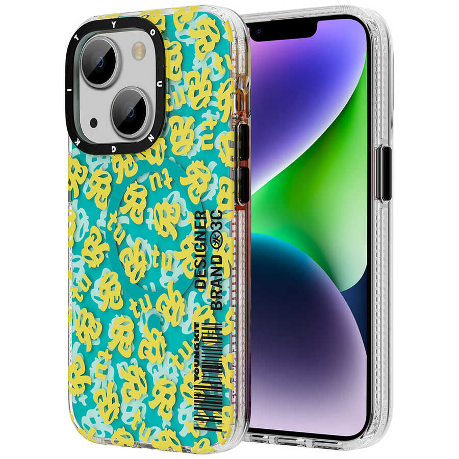 Apple iPhone 13 Kılıf M-safe Şarj Özellikli Youngkit Play Rabbit Serisi Kapak Sarı