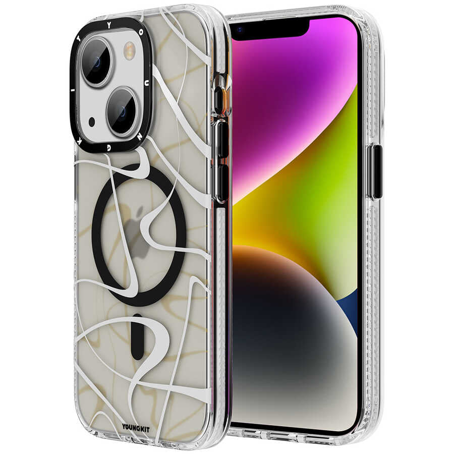 Apple iPhone 13 Kılıf M-safe Şarj Özellikli Youngkit Water-Ink Serisi Kapak Siyah