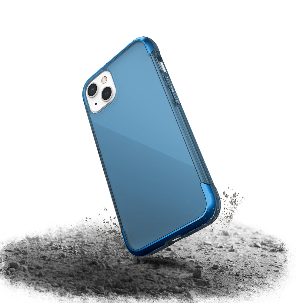 Apple iPhone 13 Kılıf Raptic Air Serisi Airbag Tasarımlı Metal Köşelikli Şeffaf Kapak Mavi