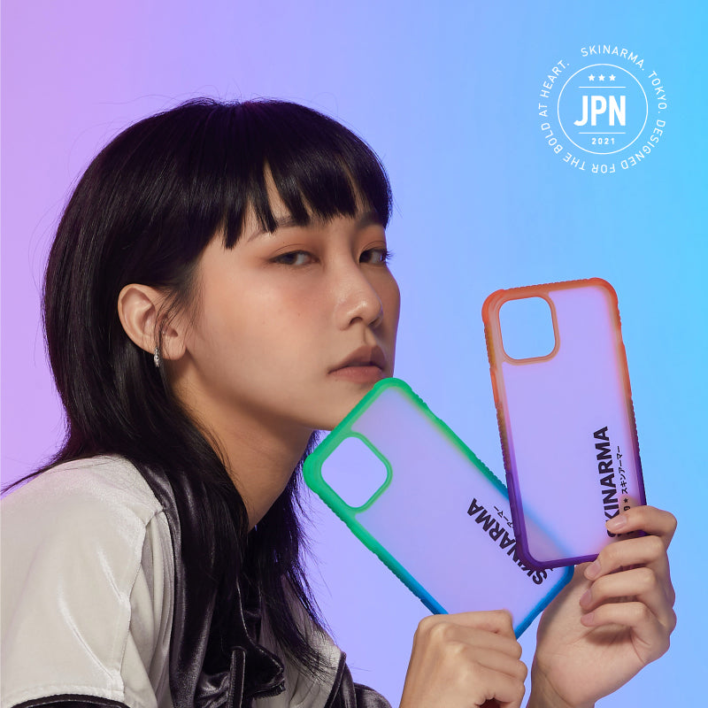 Apple iPhone 13 Kılıf Şeffaf Airbag Tasarımlı Skinarma Hade Kapak Mavi-Yeşil