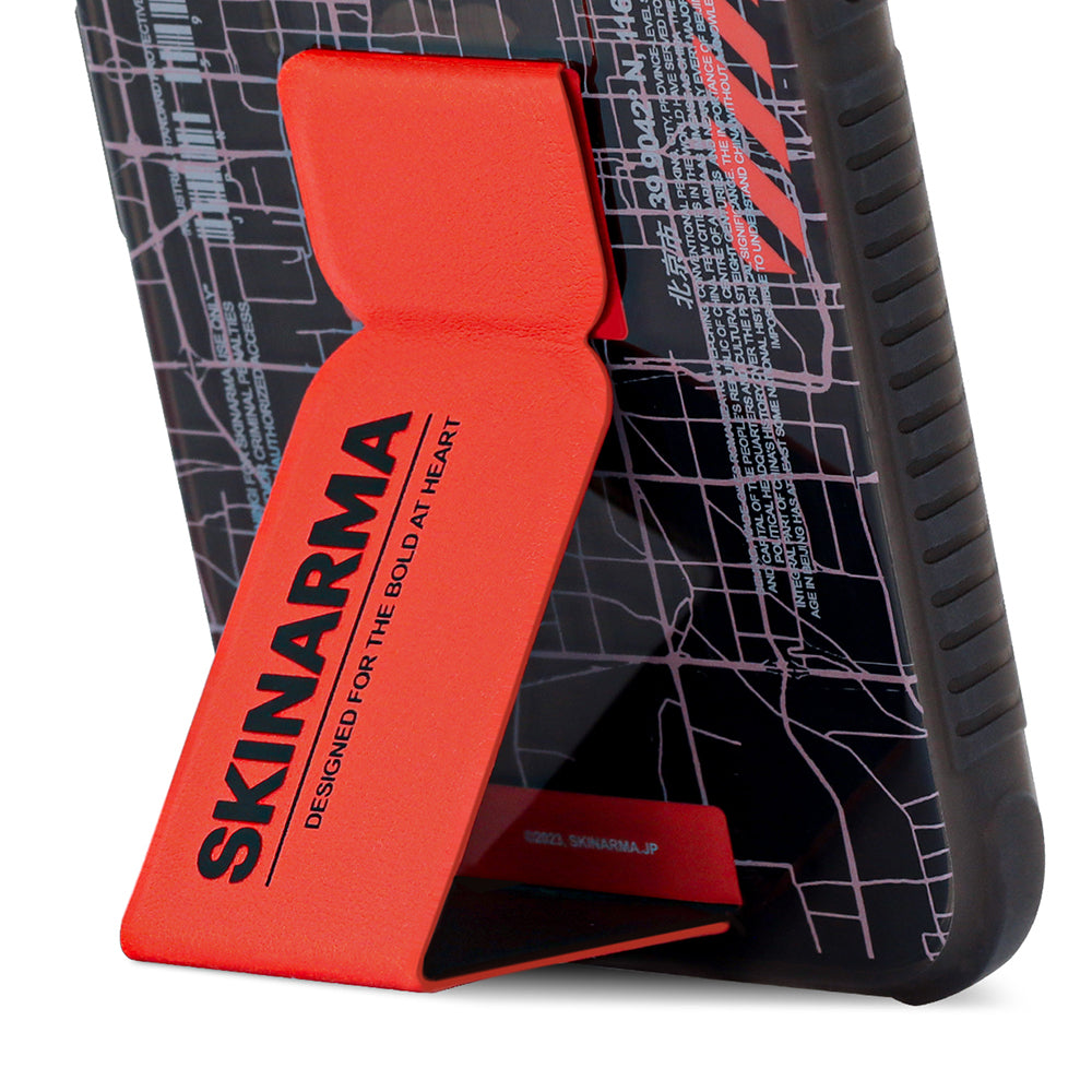 Apple iPhone 13 Kılıf Skinarma Şeffaf Desenli Standlı Ryoiki Kapak Siyah-Kırmızı