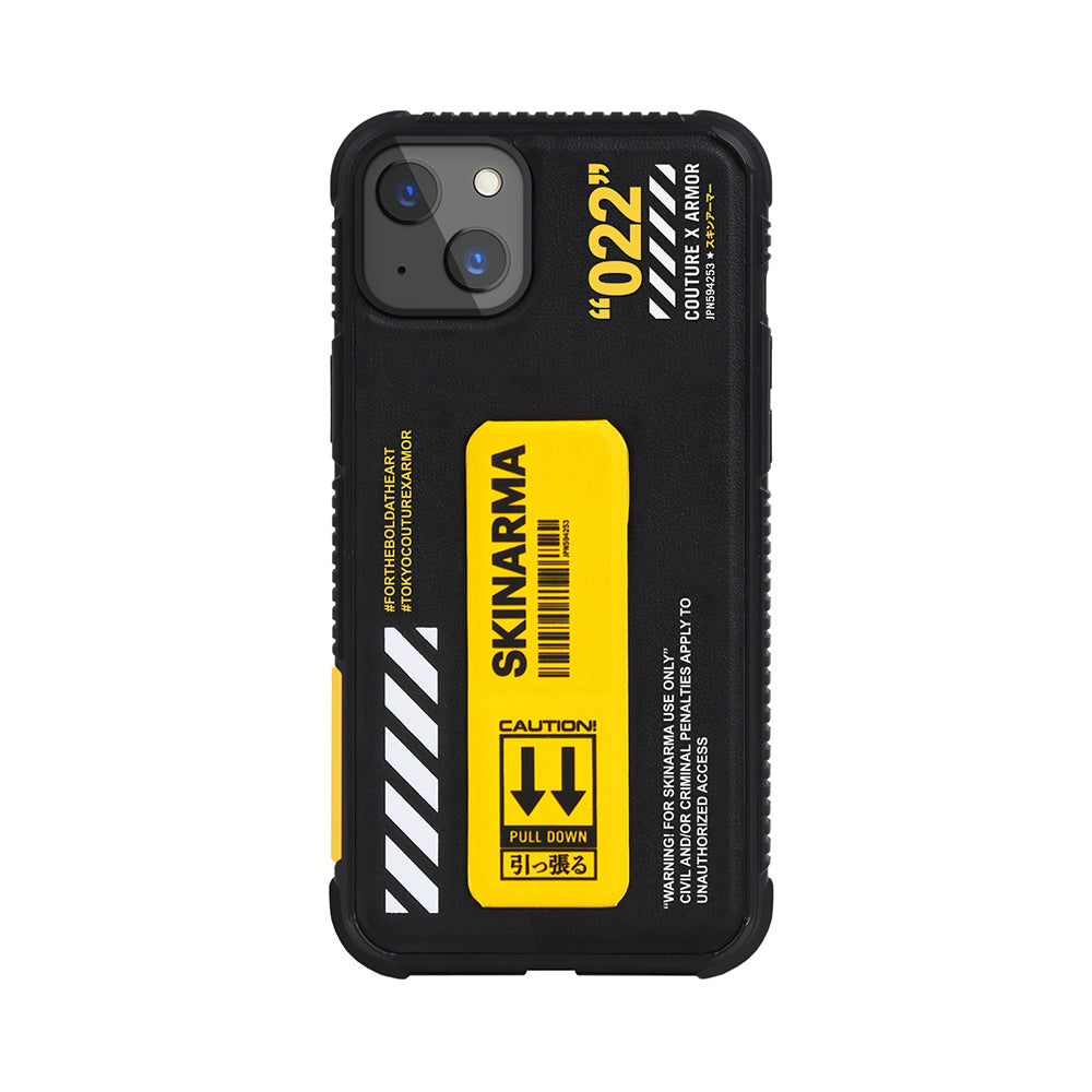 Apple iPhone 13 Kılıf Skinarma Standlı Deri Görünümlü Shingoki Kapak Sarı