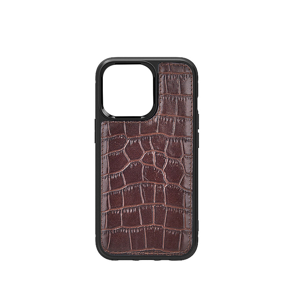 Apple iPhone 13 Kılıf Wiwu Croco Pattern Calfskin Orjinal Deri Kapak Kahverengi