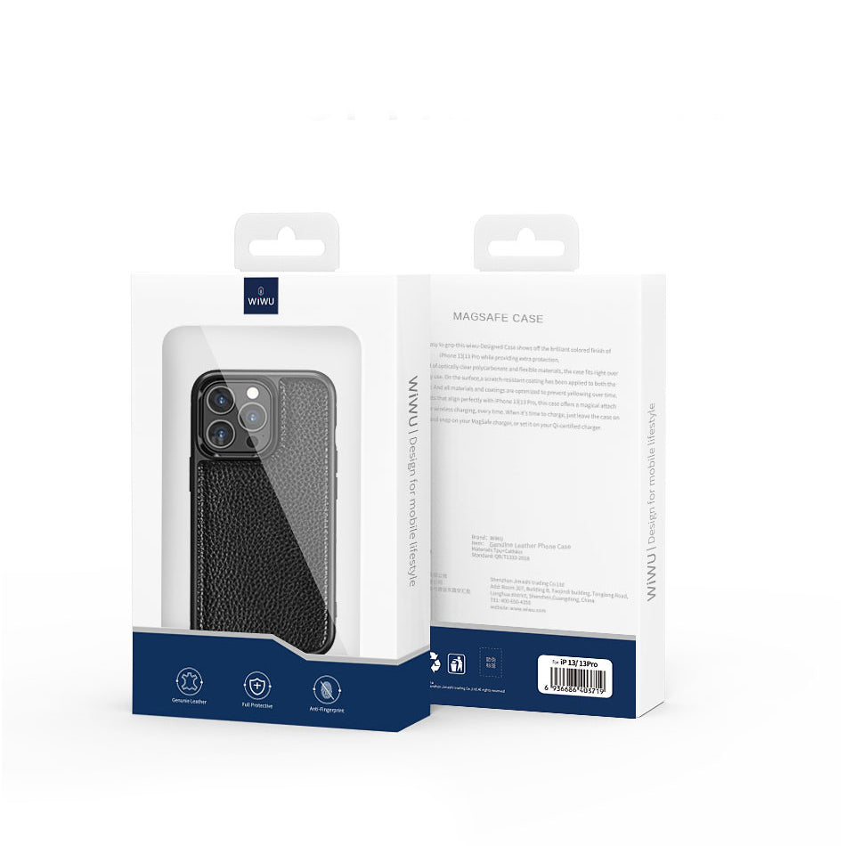 Apple iPhone 13 Kılıf Wiwu Genuine Leather Plastic Calfskin Orjinal Deri Kapak Kahverengi