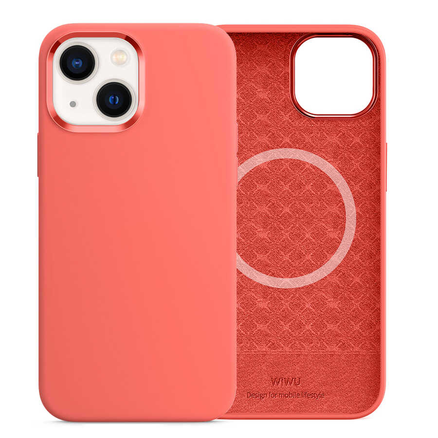 Apple iPhone 13 Kılıf Wiwu M-safe Magnetic Silikon Kapak Turuncu