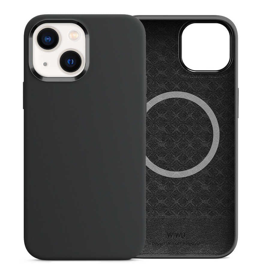Apple iPhone 13 Kılıf Wiwu M-safe Magnetic Silikon Kapak Siyah