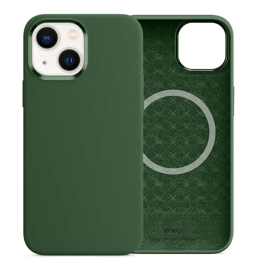 Apple iPhone 13 Kılıf Wiwu M-safe Magnetic Silikon Kapak Yeşil