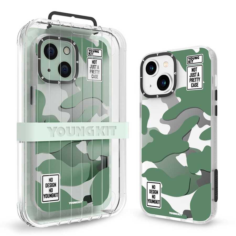 Apple iPhone 13 Kılıf YoungKit Kamuflaj Serisi Kapak Mavi
