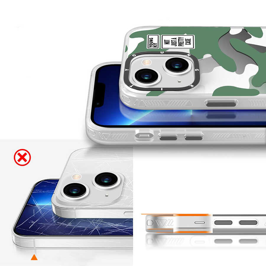 Apple iPhone 13 Kılıf YoungKit Kamuflaj Serisi Kapak Yeşil