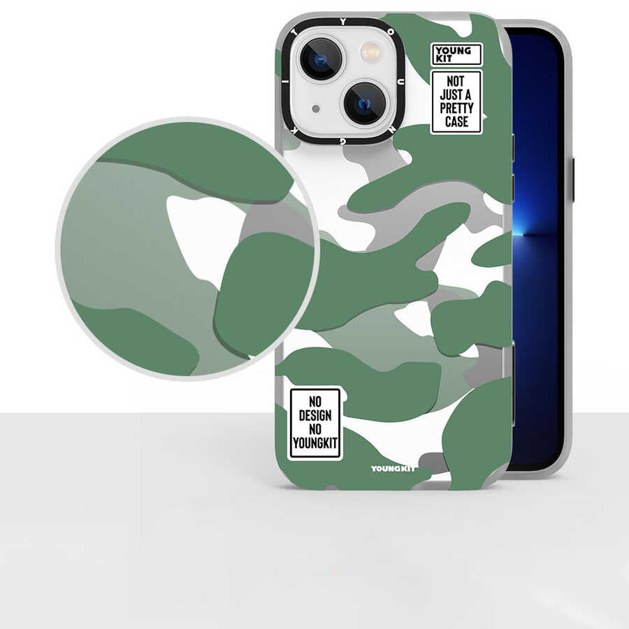 Apple iPhone 13 Kılıf YoungKit Kamuflaj Serisi Kapak Yeşil