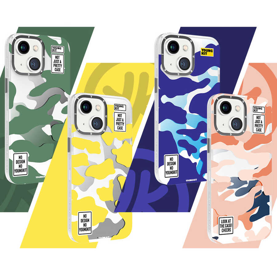 Apple iPhone 13 Kılıf YoungKit Kamuflaj Serisi Kapak Mavi