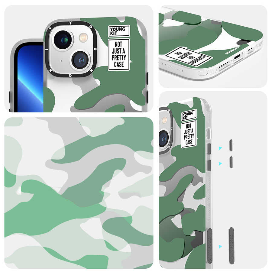 Apple iPhone 13 Kılıf YoungKit Kamuflaj Serisi Kapak Mavi