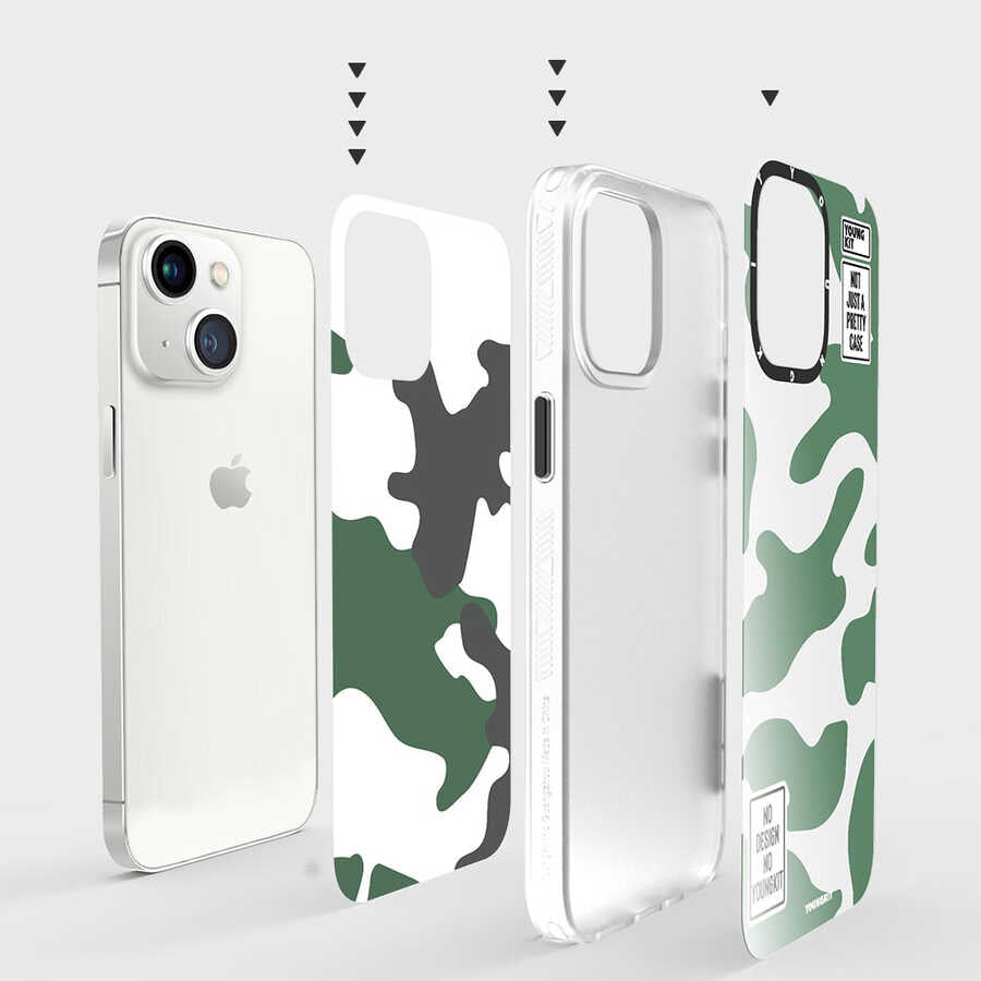 Apple iPhone 13 Kılıf YoungKit Kamuflaj Serisi Kapak Yeşil