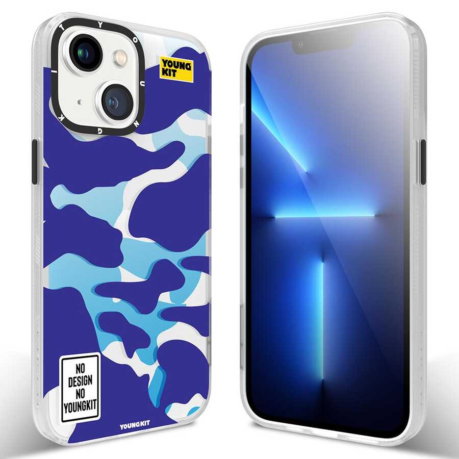 Apple iPhone 13 Kılıf YoungKit Kamuflaj Serisi Kapak Mavi