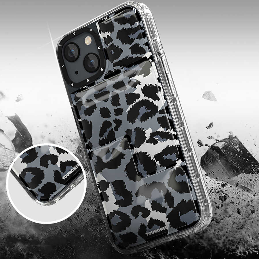 Apple iPhone 13 Kılıf YoungKit Leopard Article Serisi Kapak Mavi