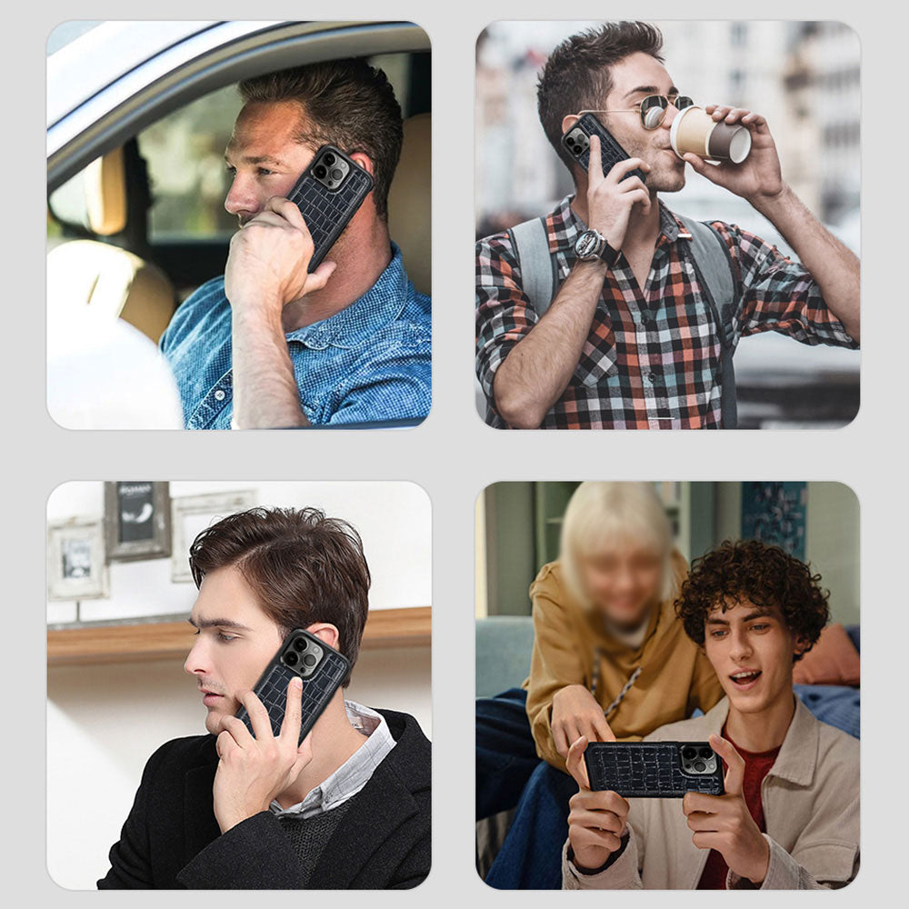 Apple iPhone 13 Mini Kılıf Wiwu Croco Pattern Calfskin Orjinal Deri Kapak Kahverengi