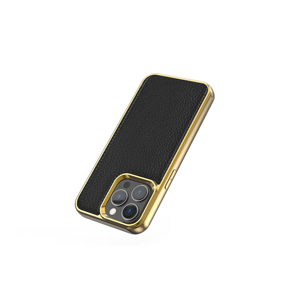 Apple iPhone 13 Mini Kılıf Wiwu Genuine Leather Gold Calfskin Orjinal Deri Kapak Mavi