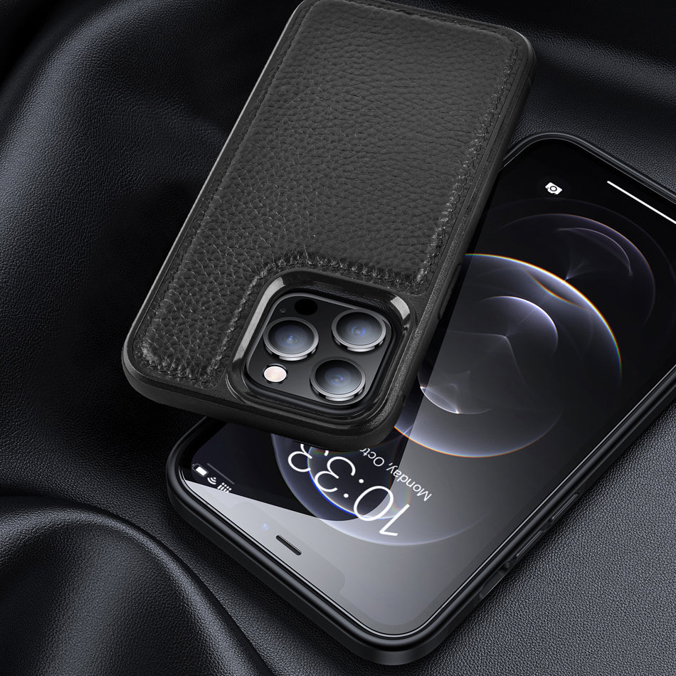 Apple iPhone 13 Mini Kılıf Wiwu Genuine Leather Plastic Calfskin Orjinal Deri Kapak Mavi