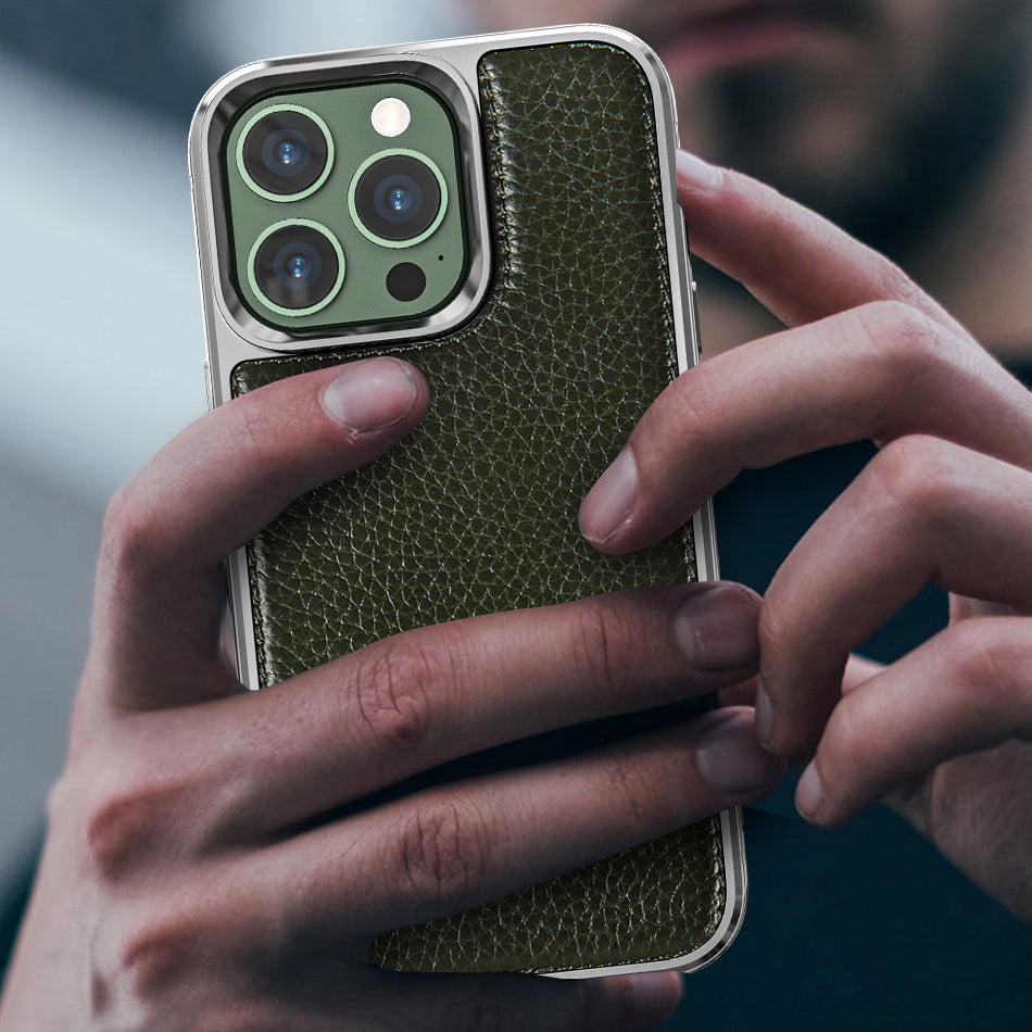 Apple iPhone 13 Mini Kılıf Wiwu Genuine Leather Silver Calfskin Orjinal Deri Kapak Mavi