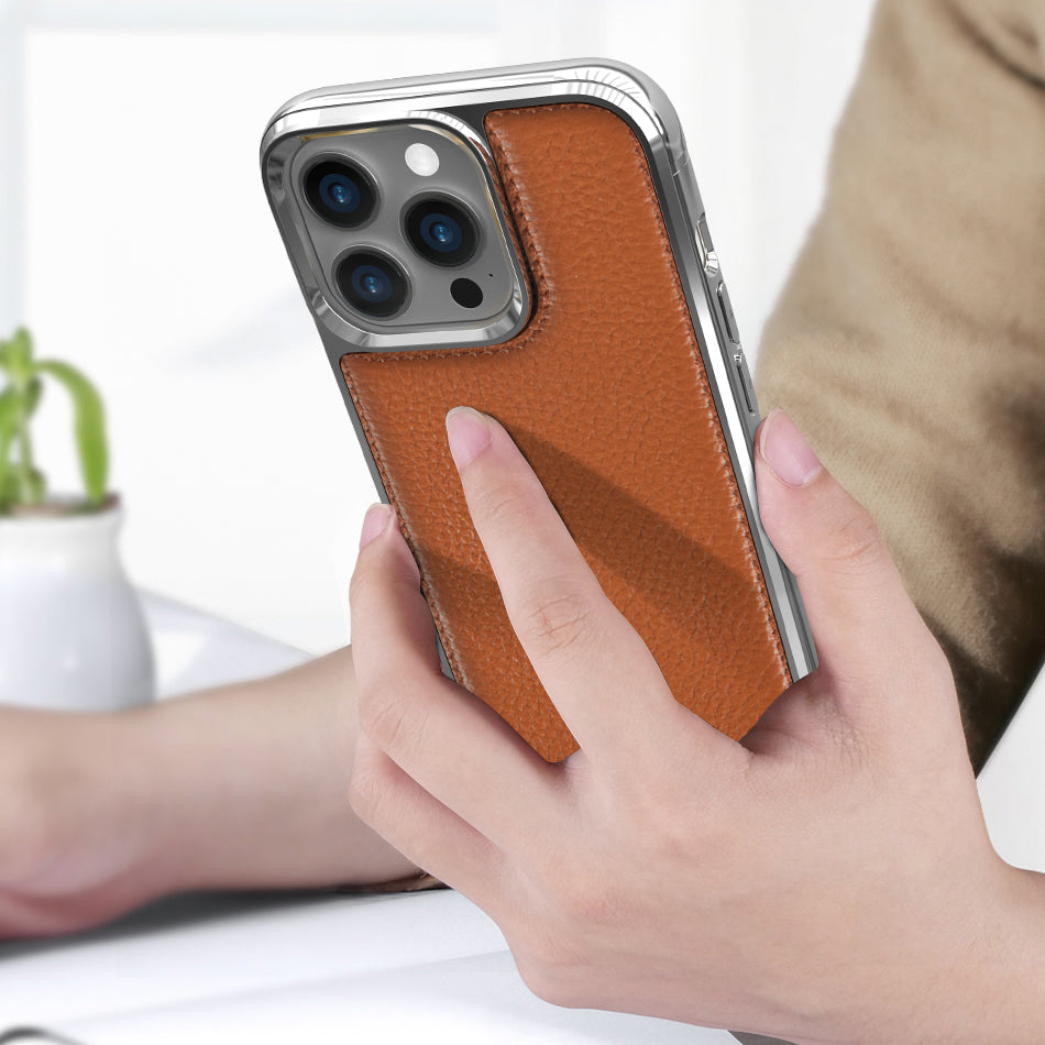 Apple iPhone 13 Mini Kılıf Wiwu Genuine Leather Silver Calfskin Orjinal Deri Kapak Mavi