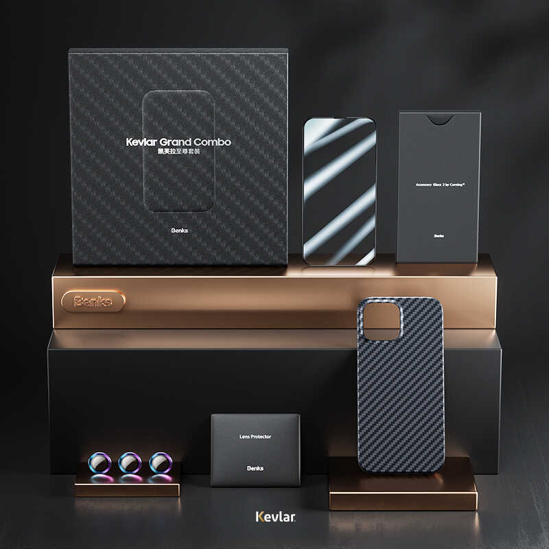 Apple iPhone 13 Pro Kılıf Benks Aramid M-safe 3 in 1 Set Siyah