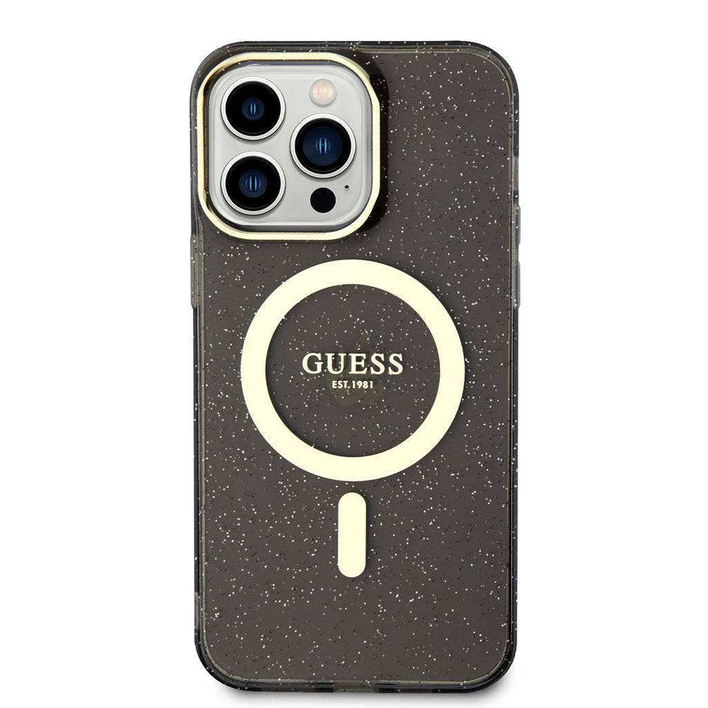 Apple iPhone 13 Pro Kılıf GUESS M-safe Şarj Özellikli Glitter Kapak Mor