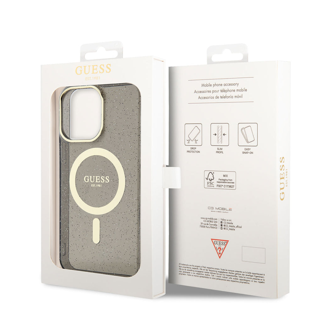 Apple iPhone 13 Pro Kılıf GUESS M-safe Şarj Özellikli Glitter Kapak Mor