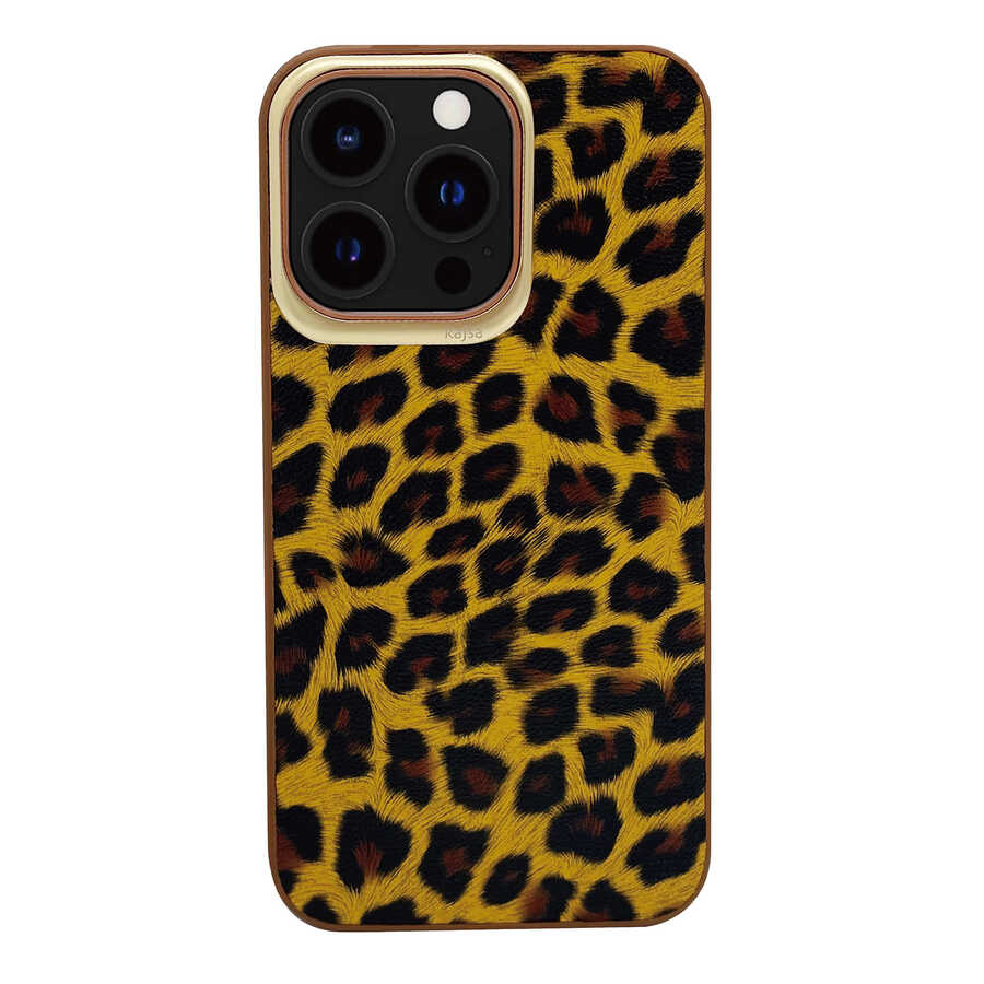Apple iPhone 13 Pro Kılıf Kajsa Glamorous Serisi Leopard Combo Kapak Sarı