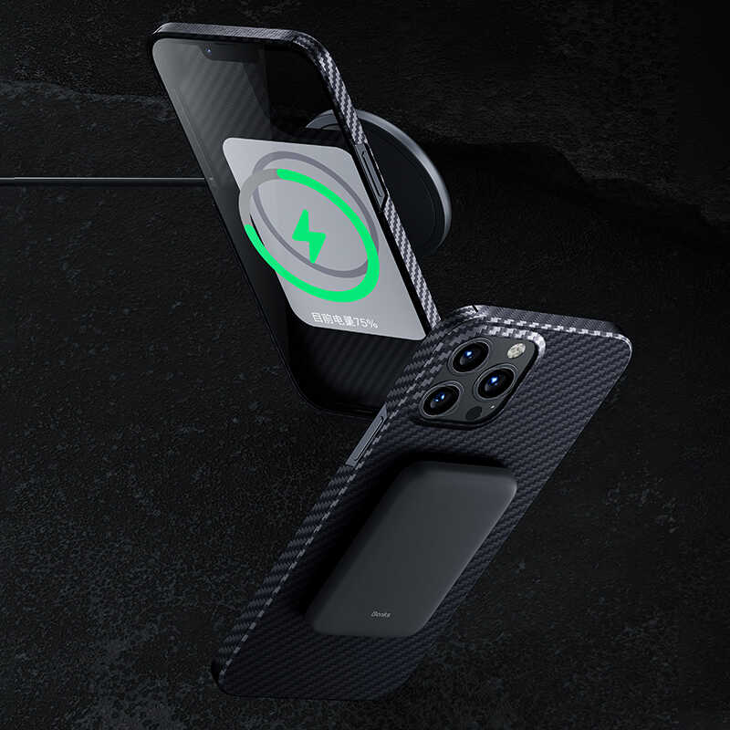 Apple iPhone 13 Pro Kılıf M-safe Özellikli Karbon Fiber Benks Essential Kevlar Kapak Siyah