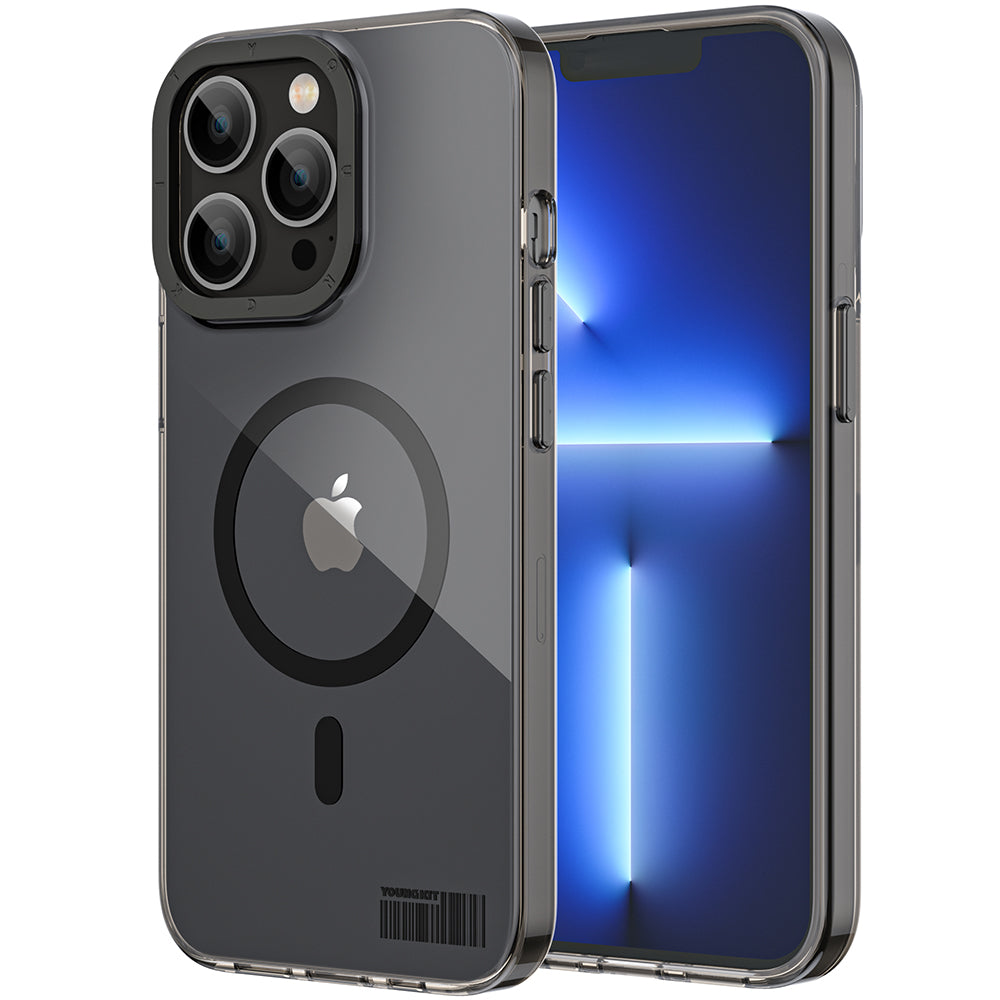 Apple iPhone 13 Pro Kılıf M-safe Şarj Özellikli Youngkit Coloured Glaze Serisi Kapak Siyah