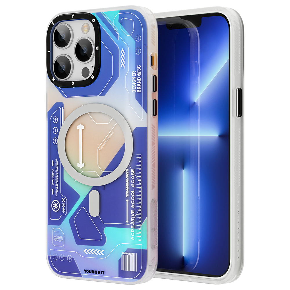 Apple iPhone 13 Pro Kılıf M-safe Şarj Özellikli YoungKit Metaverse Serisi Kapak Mavi