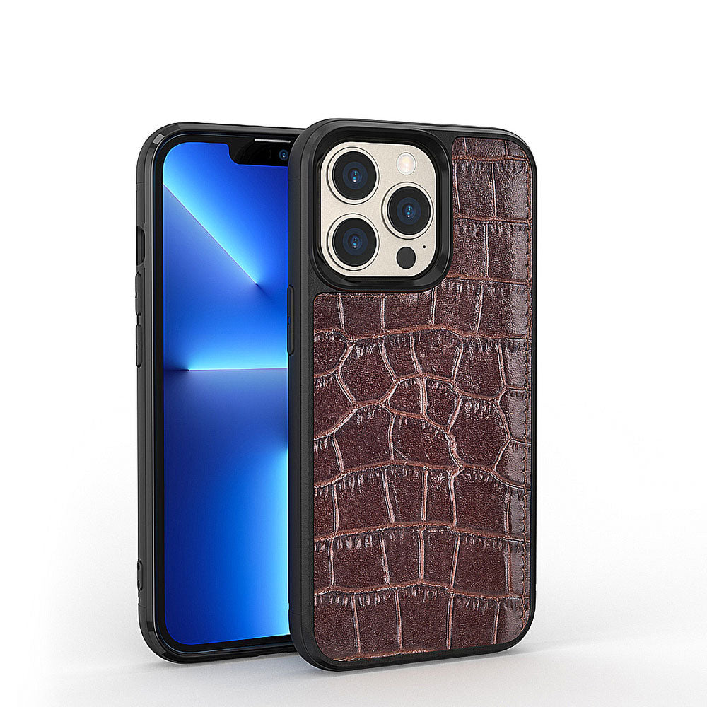 Apple iPhone 13 Pro Kılıf Wiwu Croco Pattern Calfskin Orjinal Deri Kapak Mavi