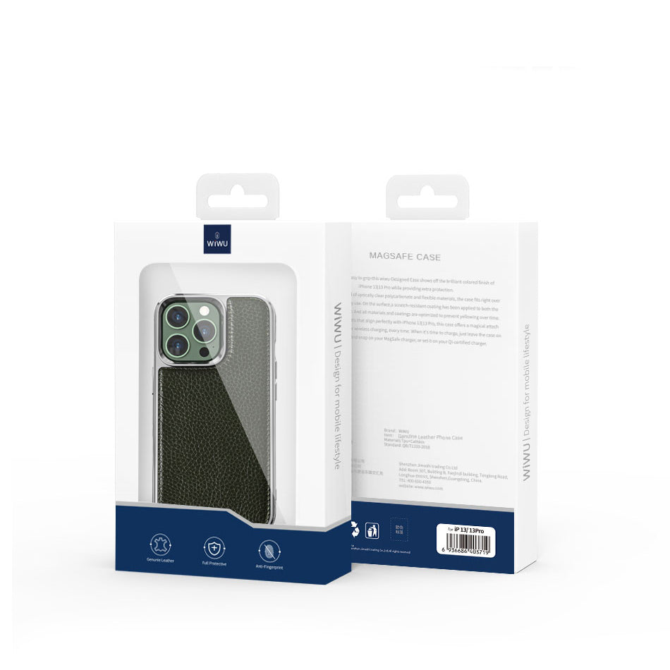 Apple iPhone 13 Pro Kılıf Wiwu Genuine Leather Silver Calfskin Orjinal Deri Kapak Mavi