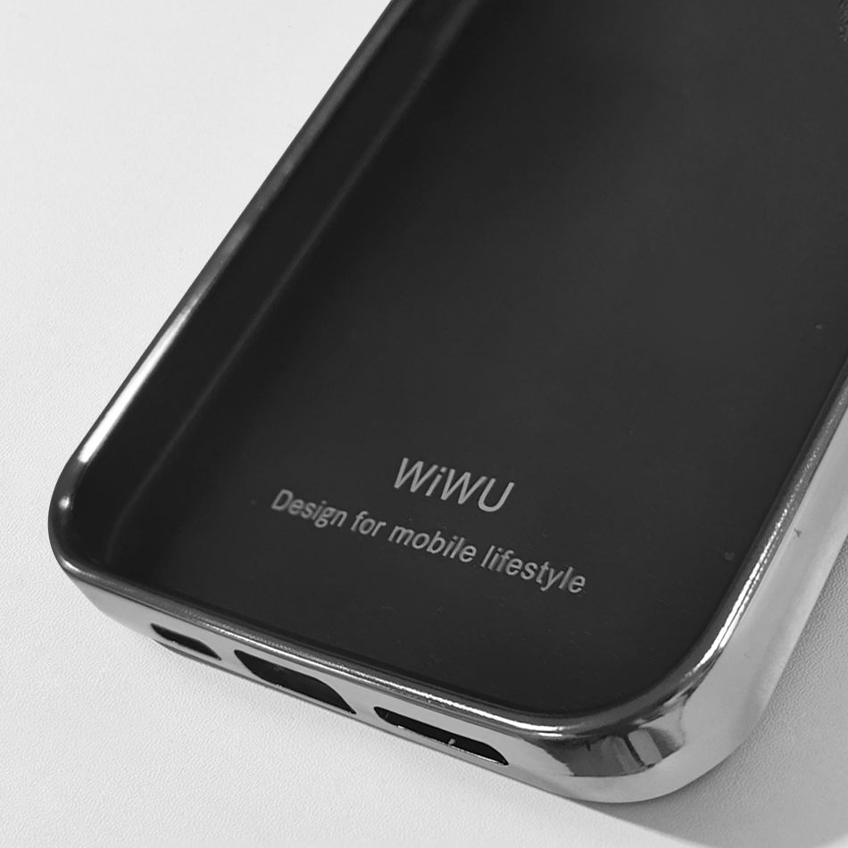 Apple iPhone 13 Pro Kılıf Wiwu Genuine Leather Silver Calfskin Orjinal Deri Kapak Siyah