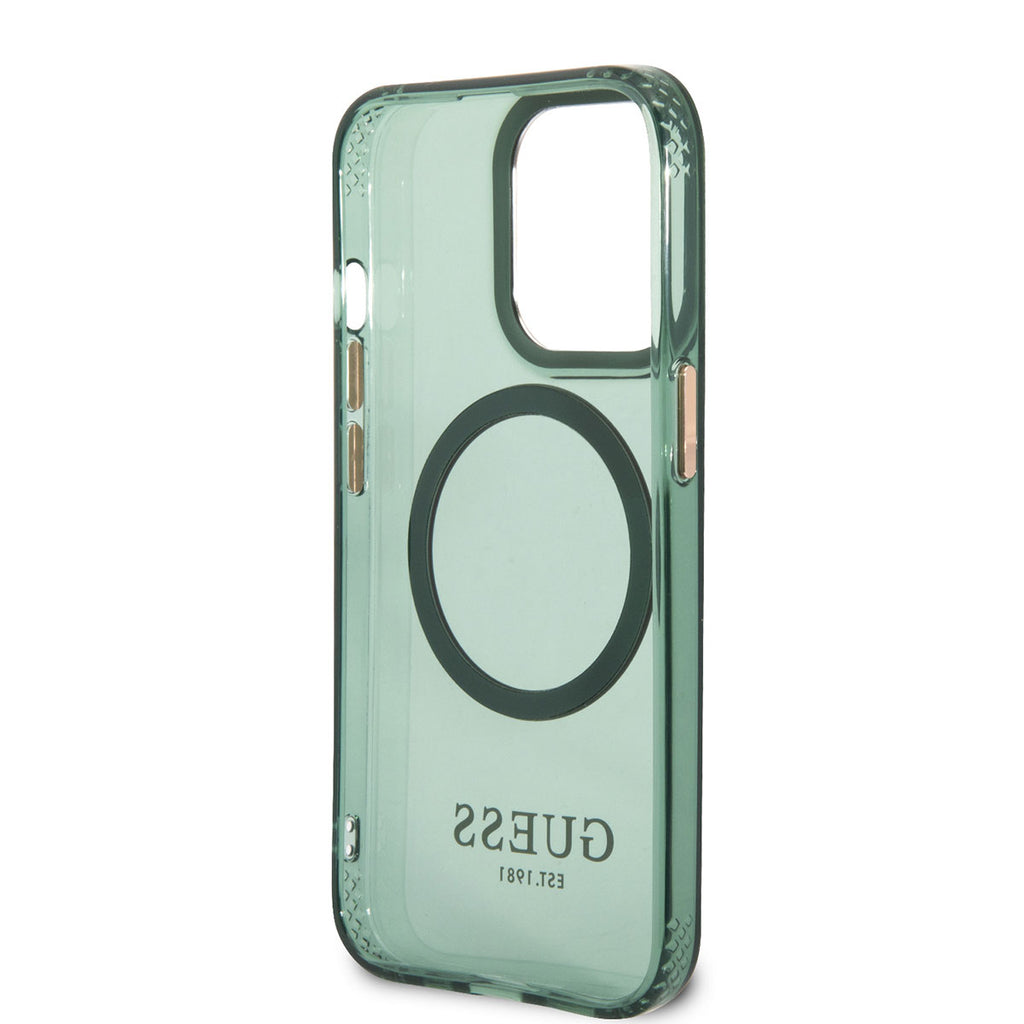 Apple iPhone 13 Pro Max Kılıf GUESS M-safe Şarj Özellikli Airbagli Dizayn Kapak Yeşil