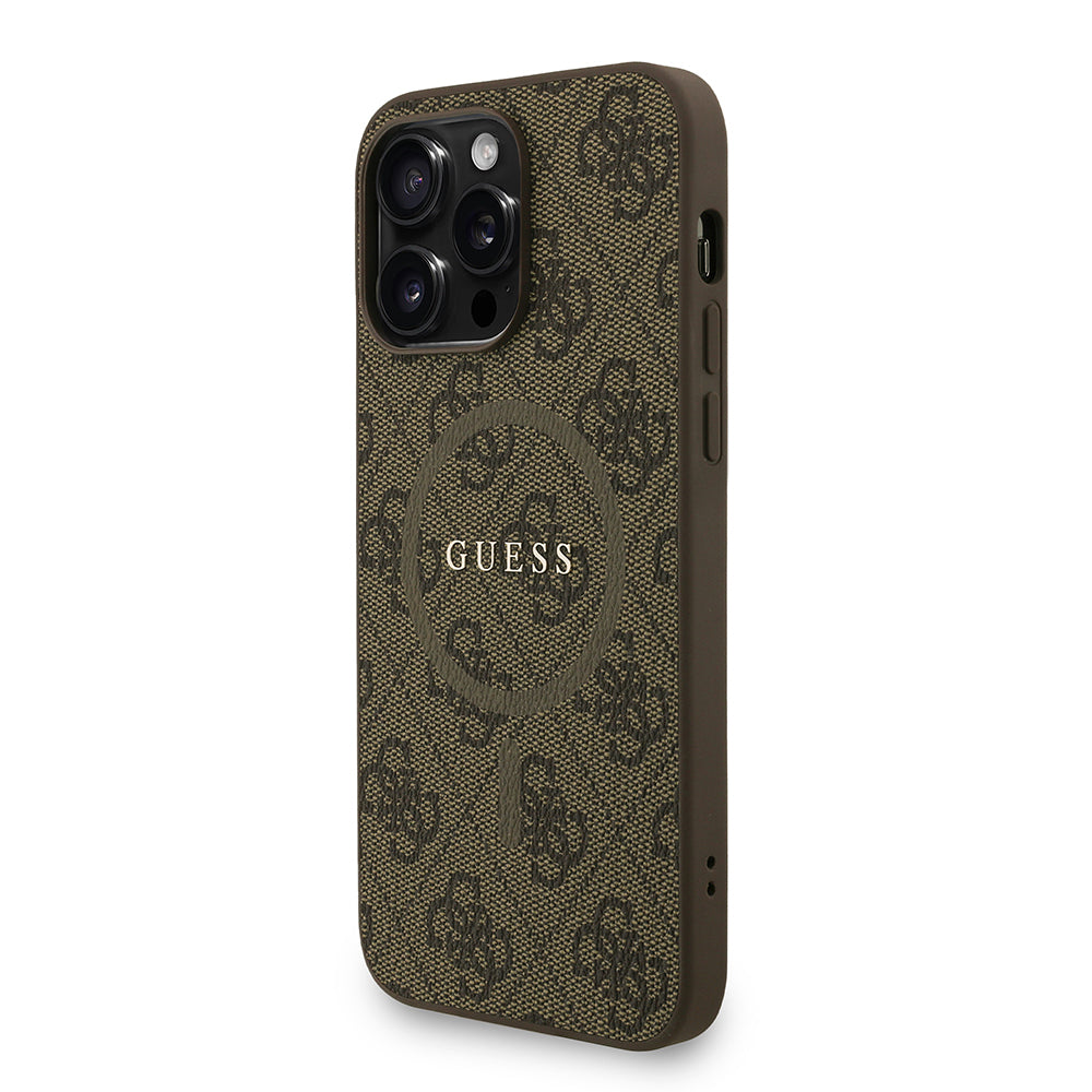 Apple iPhone 13 Pro Max Kılıf Guess Orjinal Lisanslı M-safe Şarj Özellikli PU Deri Bilek Askı İpli Yazı Logolu Kapak Pembe