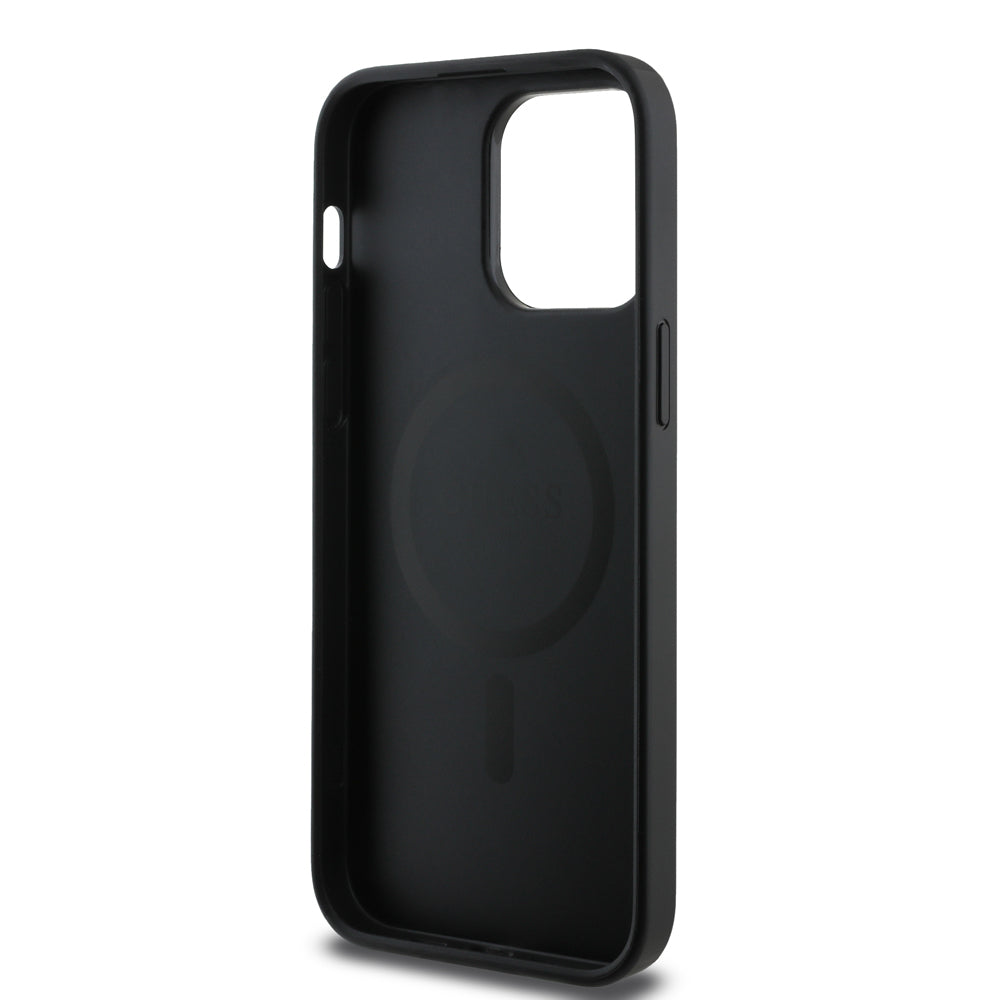 Apple iPhone 13 Pro Max Kılıf Guess Orjinal Lisanslı M-safe Şarj Özellikli Small 4G Classic Kapak Siyah