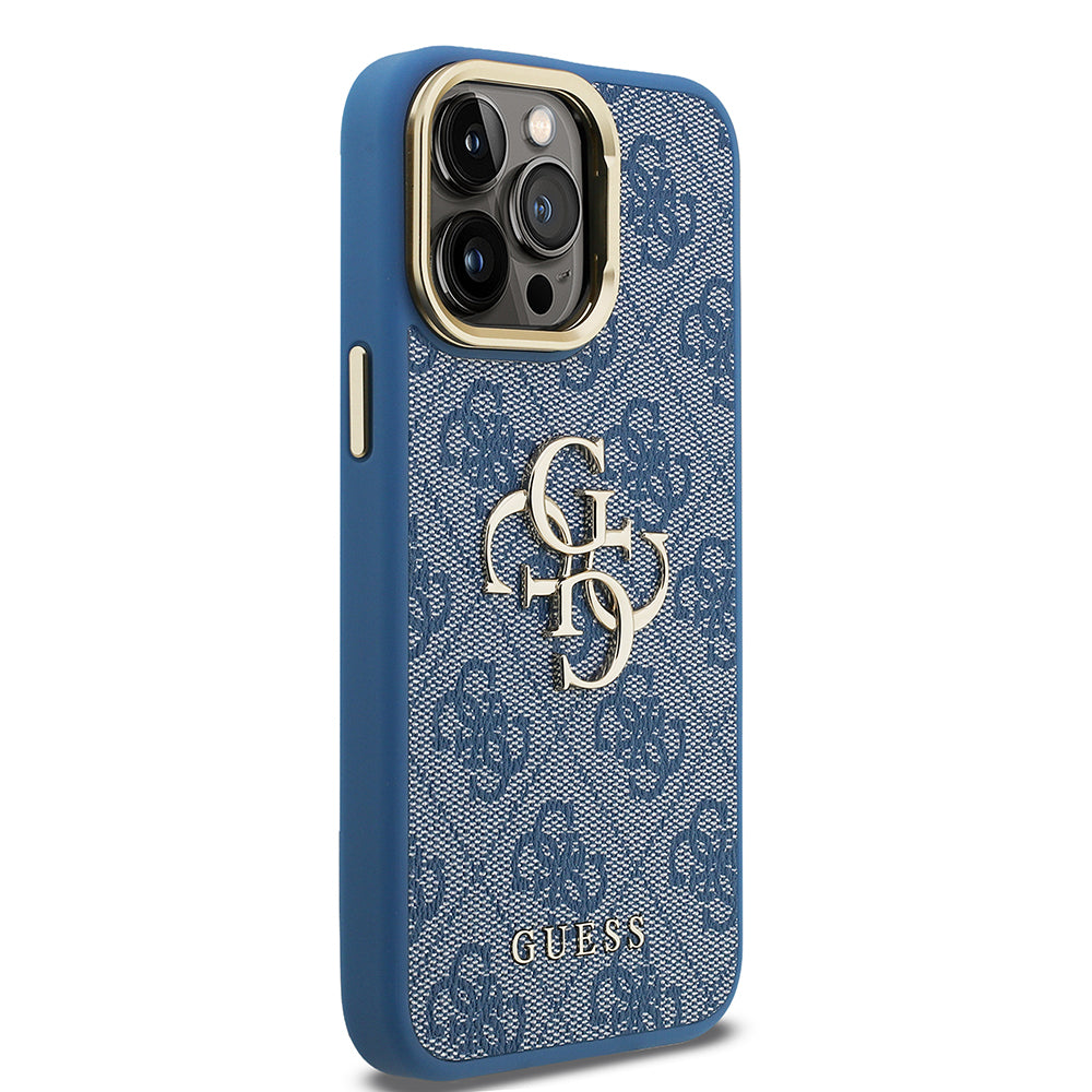 Apple iPhone 13 Pro Max Kılıf Guess Orjinal Lisanslı PU Deri 4G Desenli Metal Büyük 4G ve Yazı Logolu Kamera Standlı Kapak Pembe