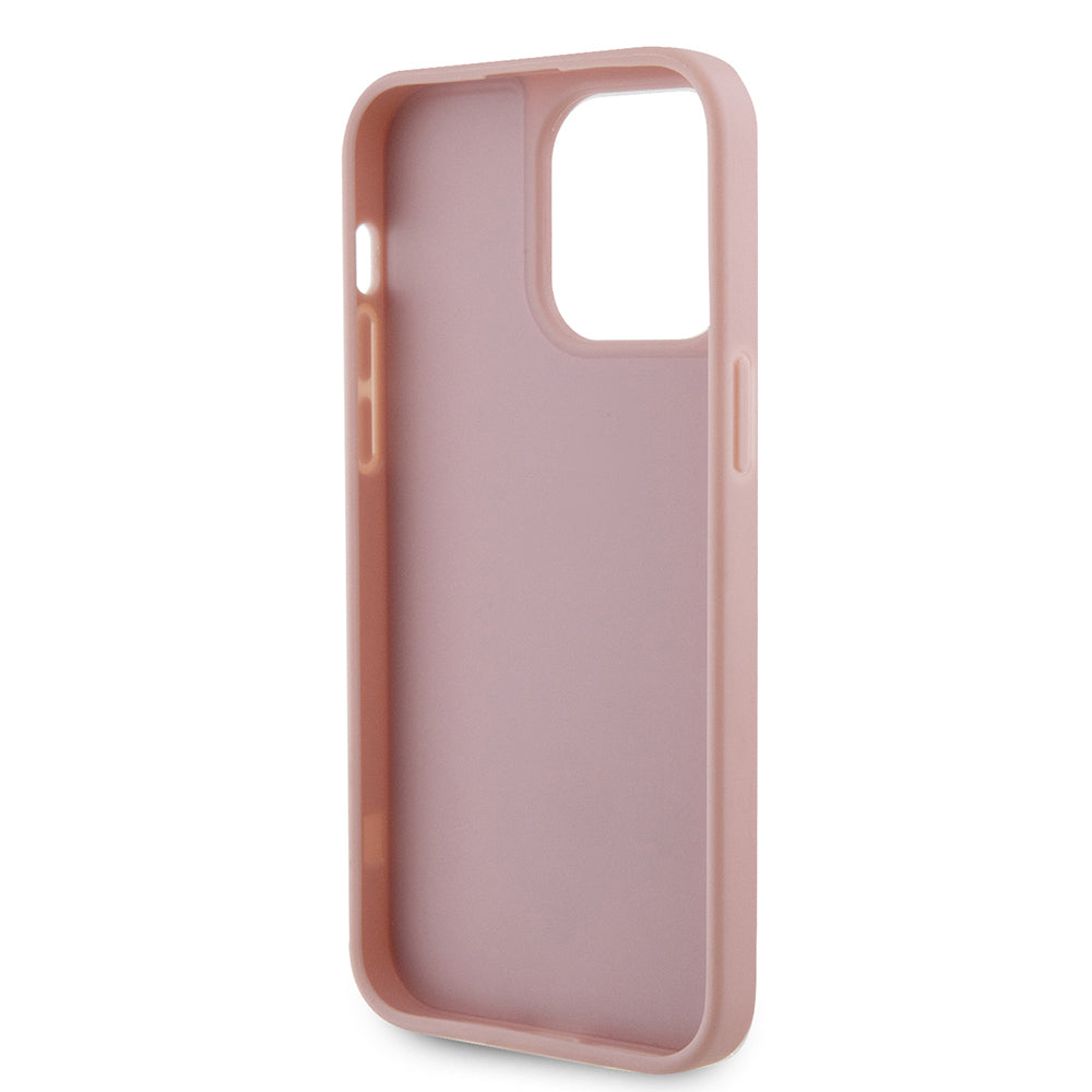 Apple iPhone 13 Pro Max Kılıf Guess Orjinal Lisanslı Taşlı Arka Yüzey Üçgen Logolu Kapak Pembe