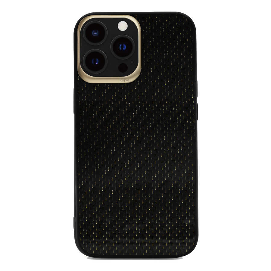 Apple iPhone 13 Pro Max Kılıf Kajsa Carbon Fiber Collection Arka Kapak Gold