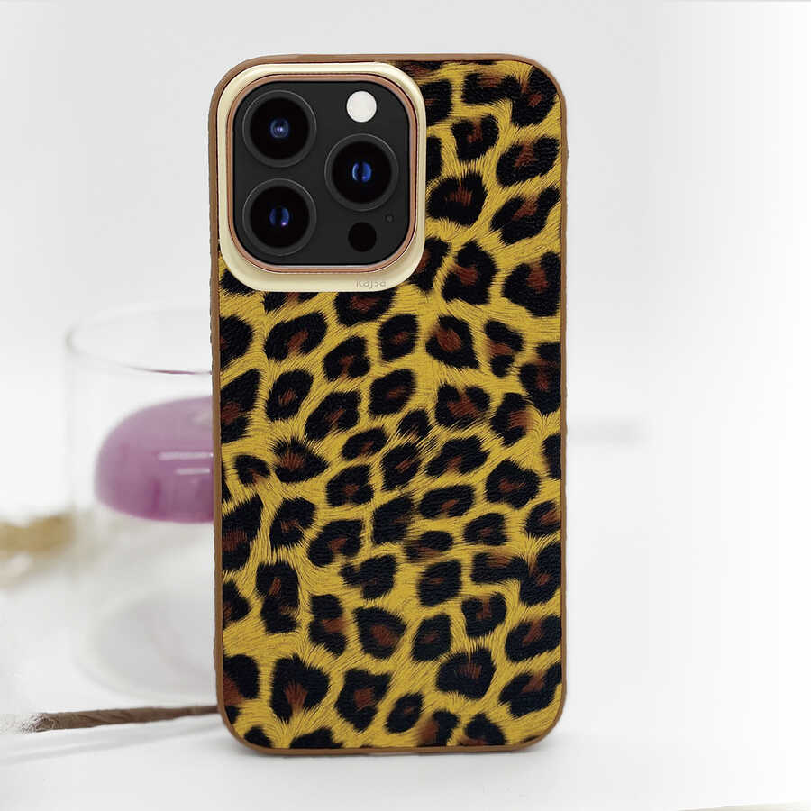 Apple iPhone 13 Pro Max Kılıf Kajsa Glamorous Serisi Leopard Combo Kapak Sarı
