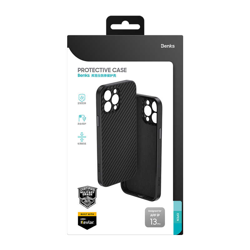 Apple iPhone 13 Pro Max Kılıf Karbon Fiber Benks Hybrid Kevlar Kapak Siyah