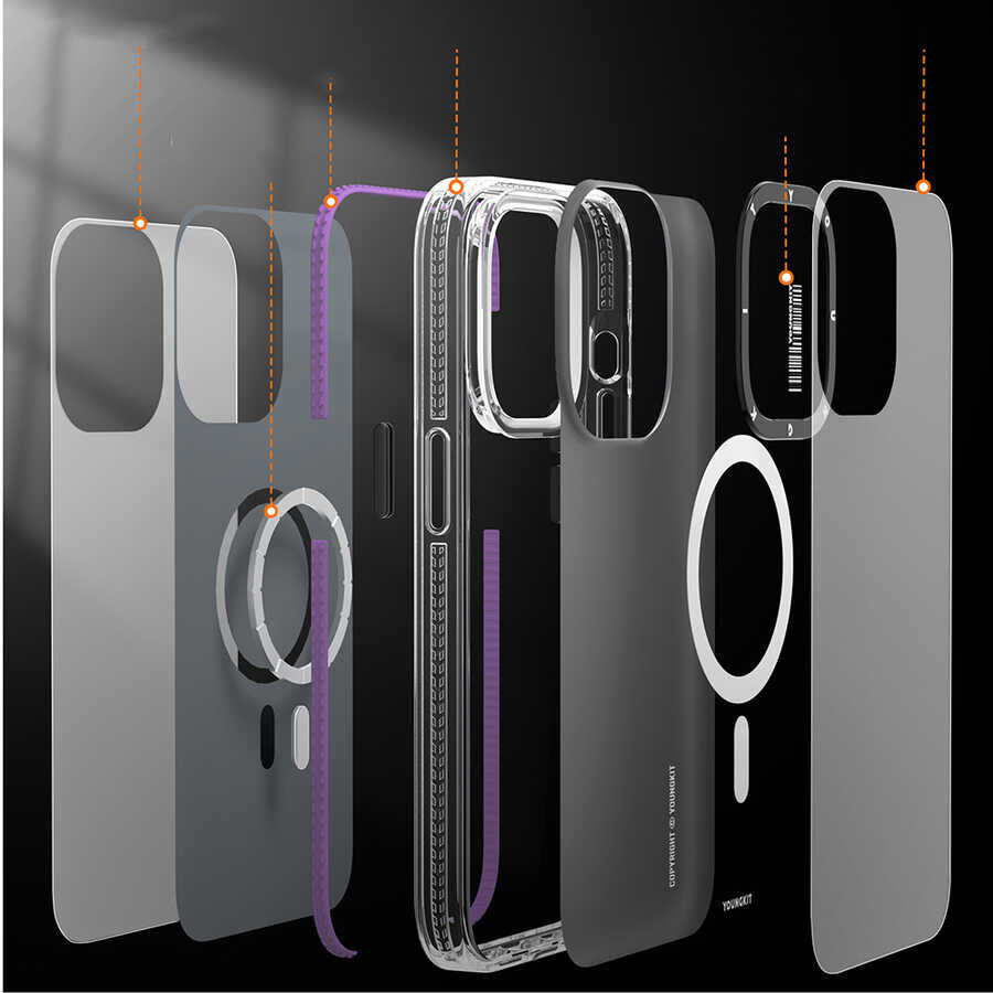 Apple iPhone 13 Pro Max Kılıf M-safe Şarj Özellikli Youngkit Jane Sand Serisi Kapak Siyah