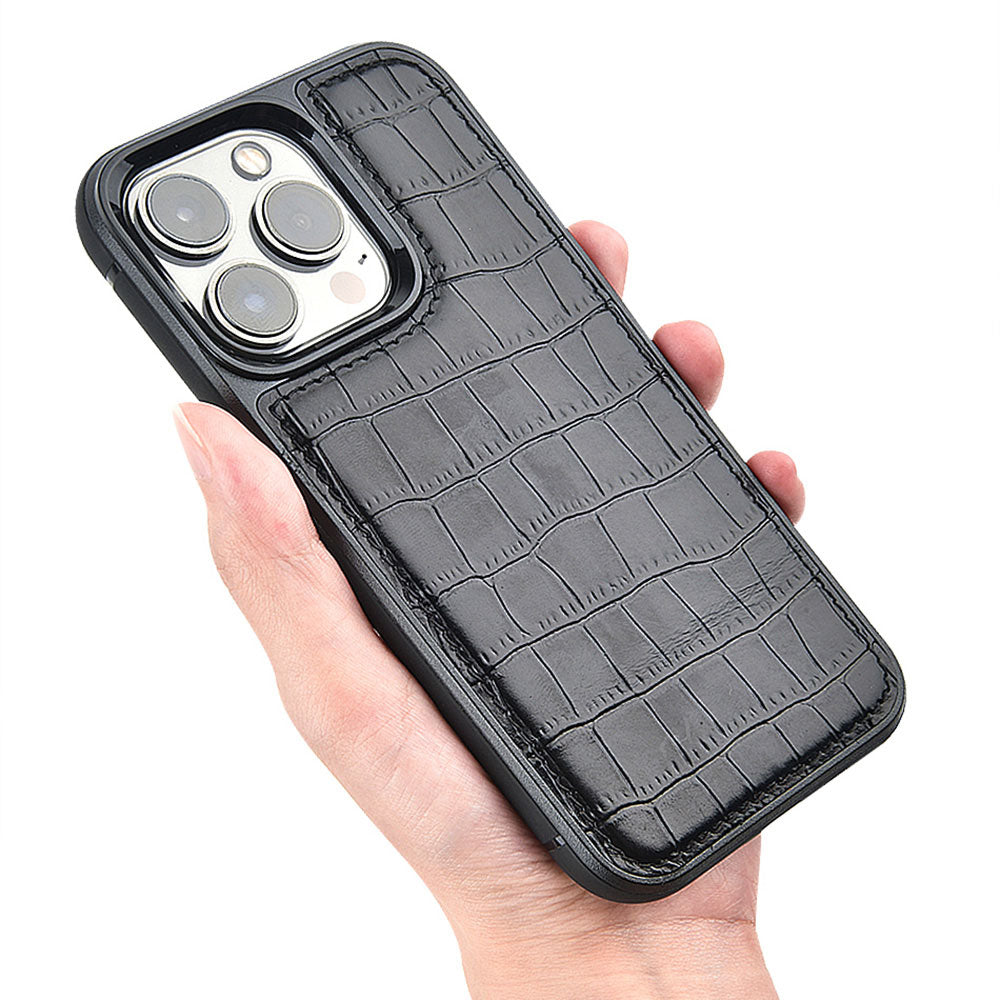 Apple iPhone 13 Pro Max Kılıf Wiwu Croco Pattern Calfskin Orjinal Deri Kapak Mavi