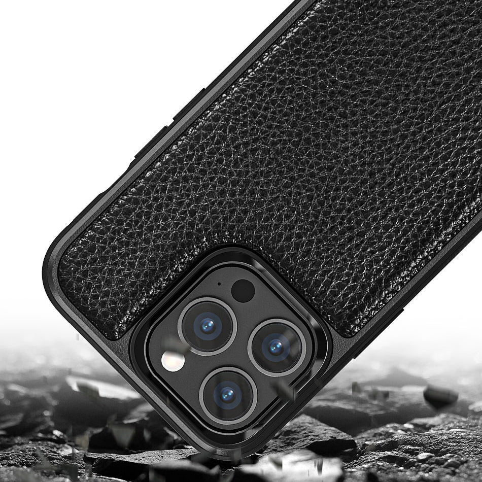 Apple iPhone 13 Pro Max Kılıf Wiwu Genuine Leather Plastic Calfskin Orjinal Deri Kapak Kahverengi