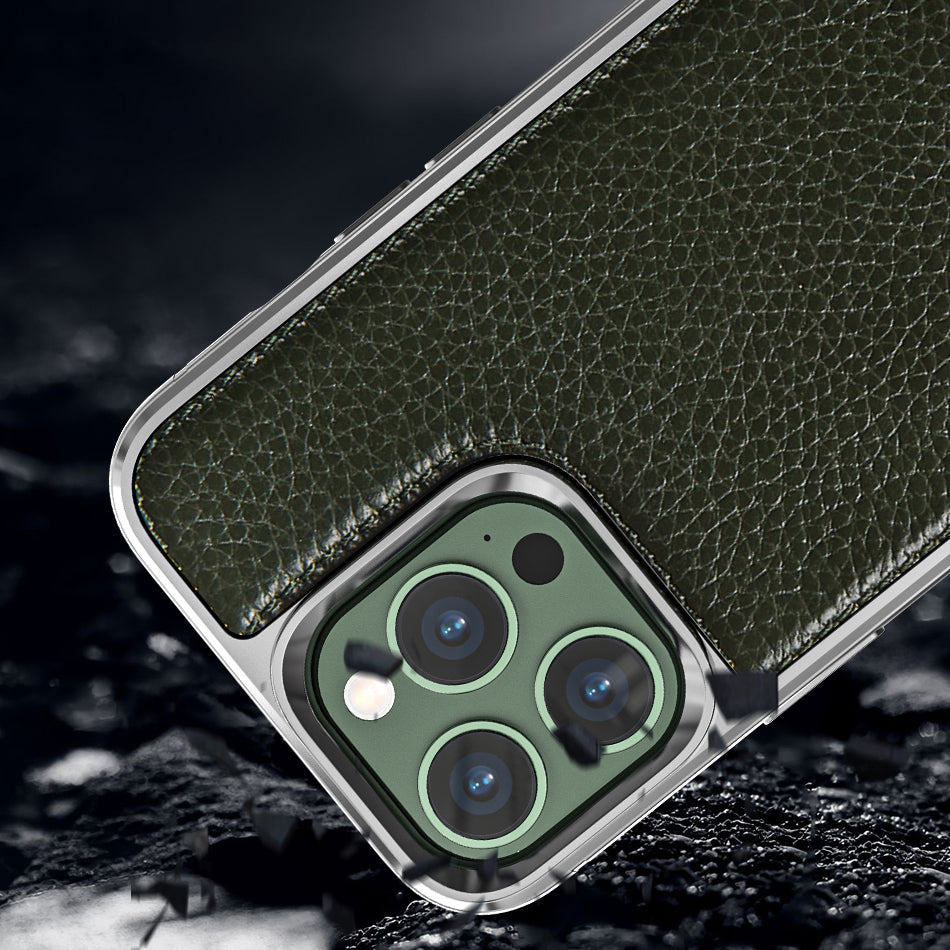 Apple iPhone 13 Pro Max Kılıf Wiwu Genuine Leather Silver Calfskin Orjinal Deri Kapak Siyah