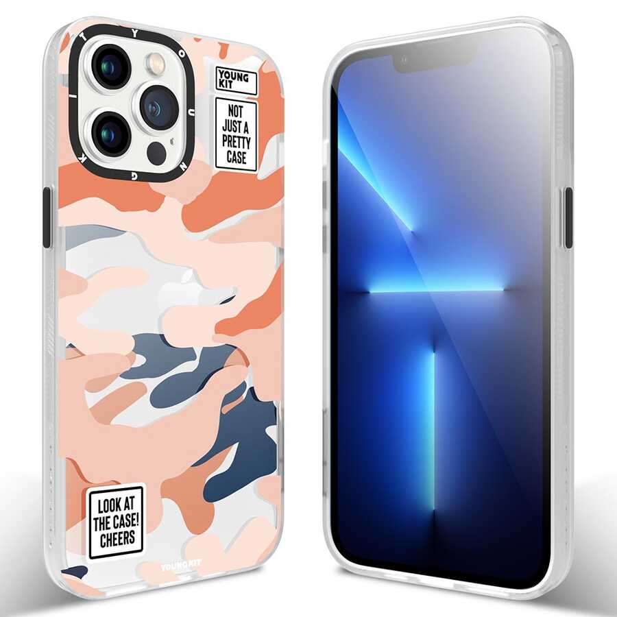Apple iPhone 13 Pro Max Kılıf YoungKit Kamuflaj Serisi Kapak Kırmızı